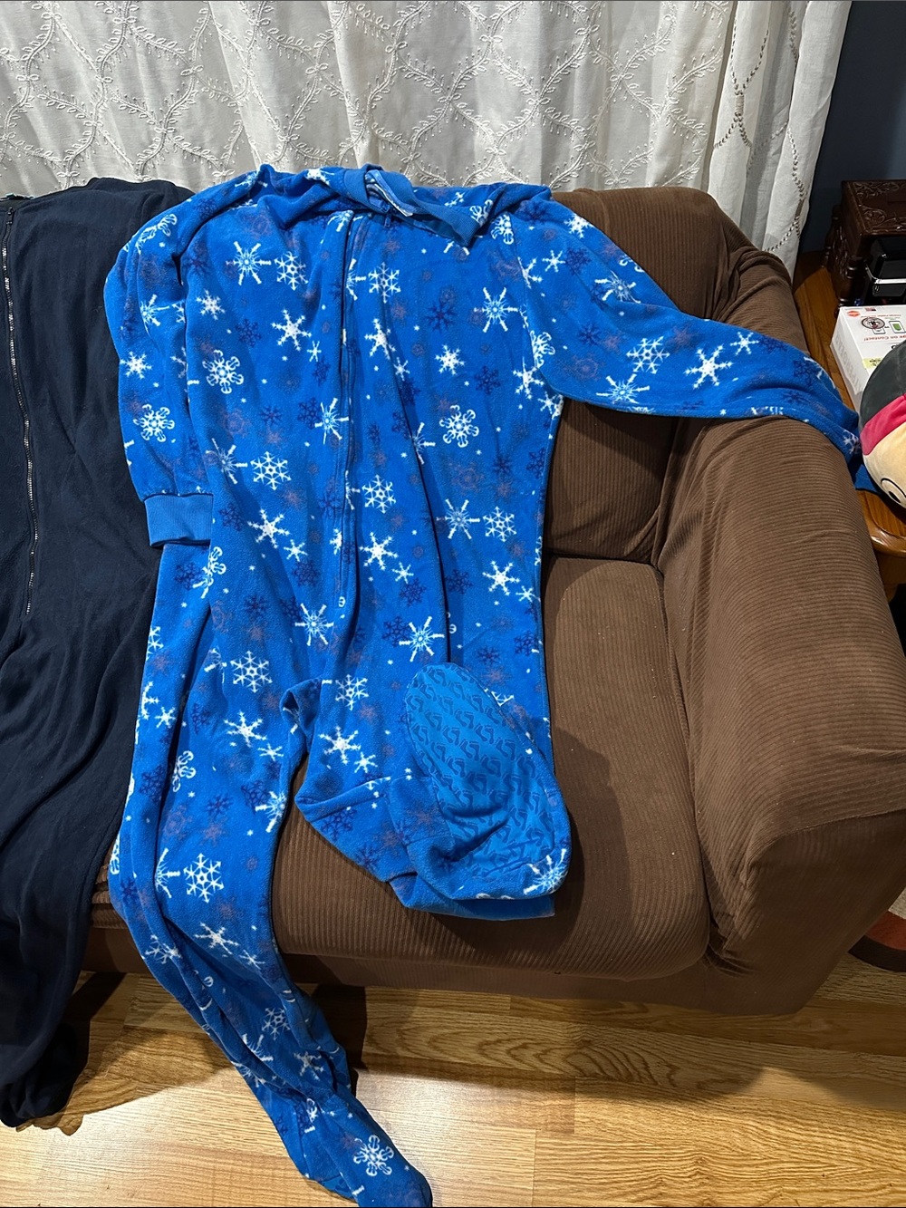 Men's Blue Snowflake Footed Onesie
